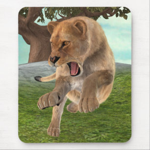 Wilde Löwin Dschungel-Abenteuer-Kunst Mousepad