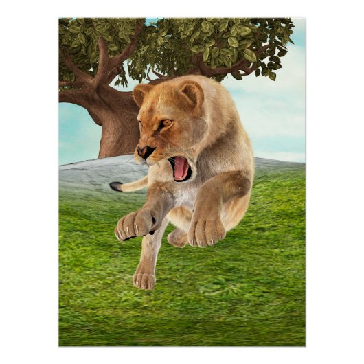 Wilde Löwin Dschungel-Abenteuer-Kunst Poster (Vorderseite)