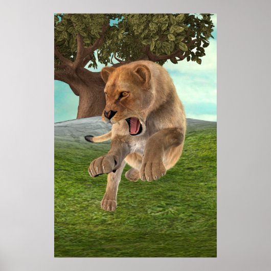 Wilde Löwin Dschungel-Abenteuer-Kunst Poster (Vorne)