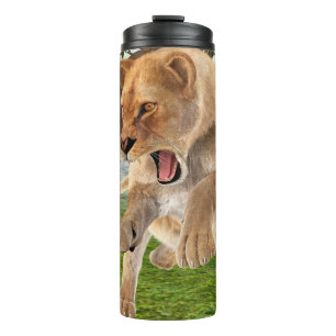 Wilde Löwin Dschungel-Abenteuer-Kunst Thermosbecher