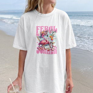 Wilde Mädchen Sommer Retro Flamingo Strand T-Shirt