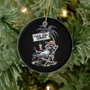 Wilde Mädchen Sommer Strand Lustiger Waschbär Keramik Ornament