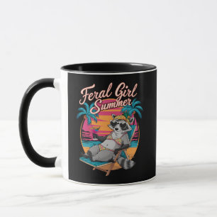 Wilde Mädchen Sommer Strand Lustiger Waschbär Tasse