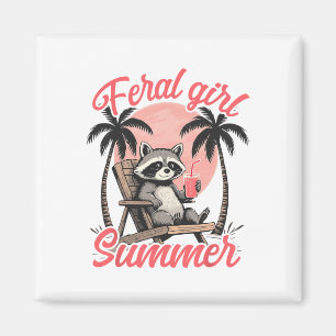 Wilde Mädchen Sommerferien Strand Waschbär Meme Mü Magnet