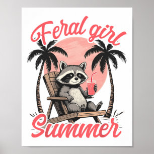 Wilde Mädchen Sommerferien Strand Waschbär Meme Mü Poster