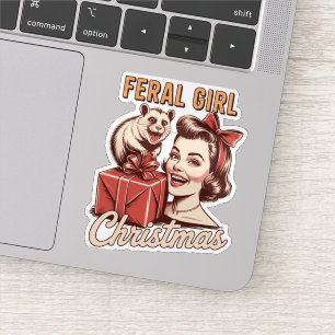 Wilde Mädchen Weihnachten Opossum Xmas Trashy Retr Aufkleber