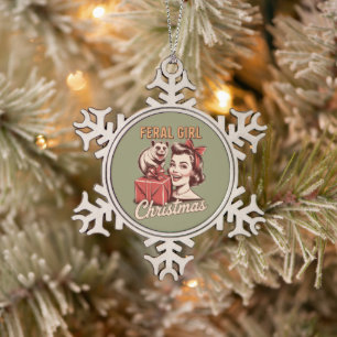 Wilde Mädchen Weihnachten Opossum Xmas Trashy Retr Schneeflocken Zinn-Ornament