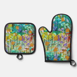 Wilde Mandarine - Natur Inspiriert Blumenstrauß -  Ofenhandschuh & Topflappen-Set