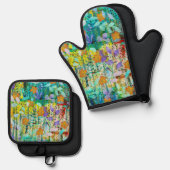 Wilde Mandarine - Natur Inspiriert Blumenstrauß - Ofenhandschuh & Topflappen-Set (Vorderseite/Rückseite)