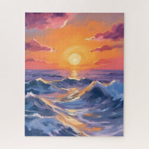 Wilde Meeres Ozeanwellen Aquarellmalerei Meer Puzzle