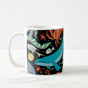 Wilde Meereslebewesen: farbenfrohe Vintage. Kaffeetasse