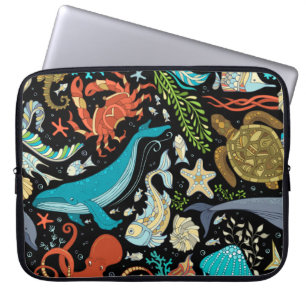 Wilde Meereslebewesen: farbenfrohe Vintage. Laptopschutzhülle
