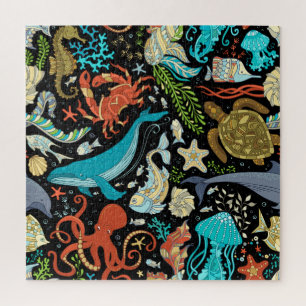 Wilde Meereslebewesen: farbenfrohe Vintage. Puzzle