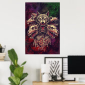Wilde mehrköpfige Dämon-Wolf-Kunst Poster (Heimbüro)