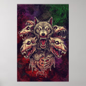 Wilde mehrköpfige Dämon-Wolf-Kunst Poster (Vorne)