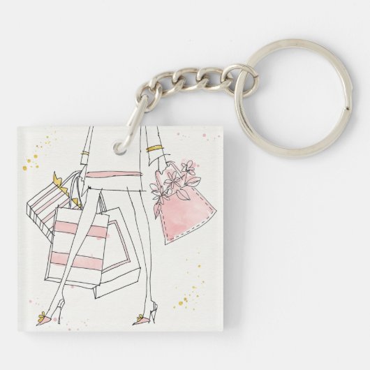 Wilde moderne rosa Mode-Skizze Apples | Schlüsselanhänger (Rückseite)