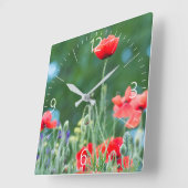 Wilde Mohn Quadratische Wanduhr (Winkel)
