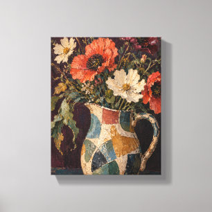 Wilde Mohnblumen in einem Patchwork-Krug Florales Leinwanddruck
