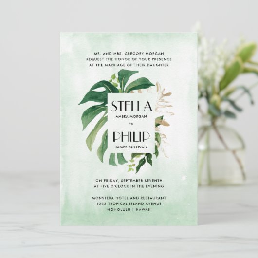 Wilde Monstera-Blätter Einladung (Stehend Vorderseite)