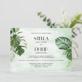 Wilde Monstera Tropische Blätter Horizontal Hochze Einladung (Stehend Vorderseite)