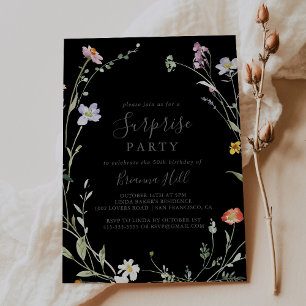 Wilde Multicolor Floral Black Surprise Party Einladung