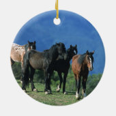 Wilde Mustang-Pferde in den Bergen Keramik Ornament (Hinten)