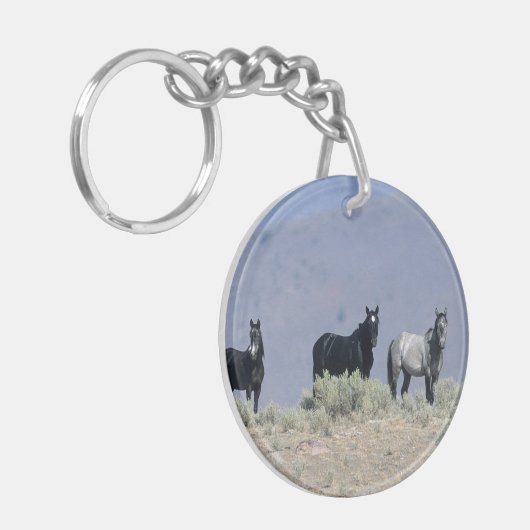 Wilde Mustang-Pferde in der Wüste 3 Schlüsselanhänger (Vorderseite links)