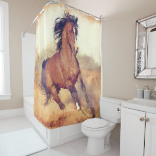 Wilde Mustang-Pferde stürmen Wasserfarbe Duschvorhang