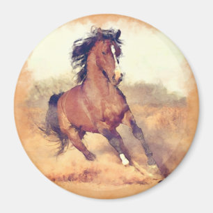 Wilde Mustang-Pferde stürmen Wasserfarben Magnet