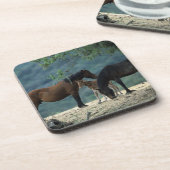 Wilde Mustang-Stute u. Fohlen Getränkeuntersetzer (Linke Seite)