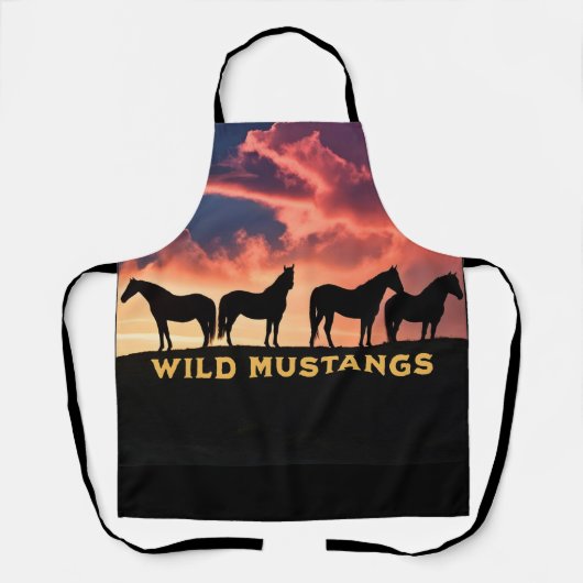 Wilde Mustangs am Horizont, Geschenk für Pferde, a Schürze (Vorderseite)