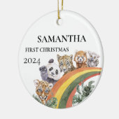 Wilde Niedliche Jungle Tiere Regenbogen Erste Weih Keramik Ornament (Links)