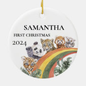 Wilde Niedliche Jungle Tiere Regenbogen Erste Weih Keramik Ornament (Hinten)