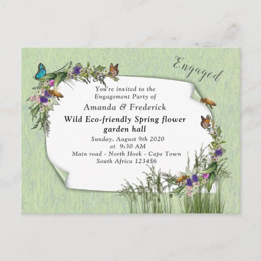 Wilde Öko-freundliche Frühlingsblumen Einladungspostkarte (Vorderseite)