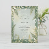 Wilde Olive-Farn-Blumen-Hochzeit Einladung (Stehend Vorderseite)