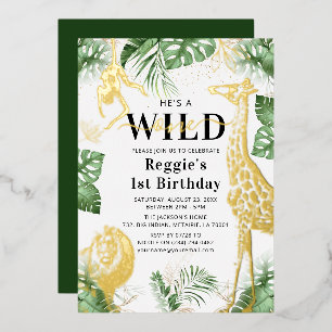 Wilde One-Jungle-Grün und Goldfolien-Einladung Folieneinladung