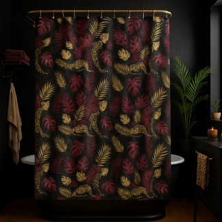 Wilde Opulenz Burgund & Gold Dschungel Duschvorhang