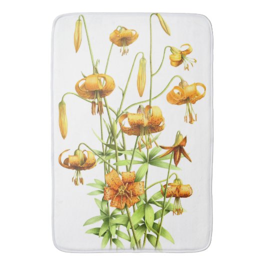 Wilde Orange Tigerlilien Botanische Kunst Badematte (Vorderseite Vertikal)