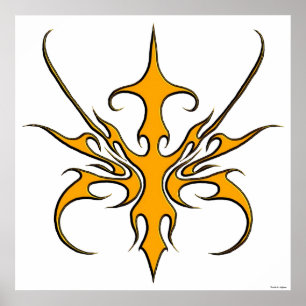 Wilde orangene Stammeslinien-Kunst-Illustration Poster