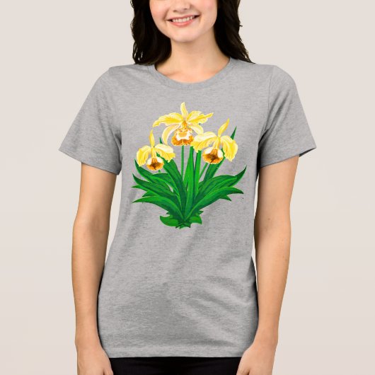 Wilde Orchideen - Goldene gelbe Orchideen und Foli Tri-Blend Shirt (Vorderseite)