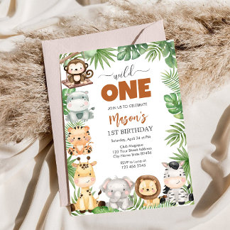 Wilde Party-Tiere Kinder 1. Geburtstag Einladung