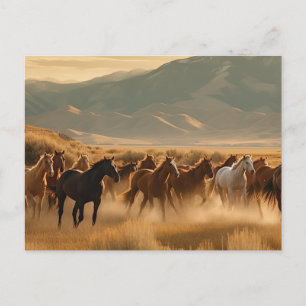 Wilde Pferde auf dem Goldenen Feld Postkarte