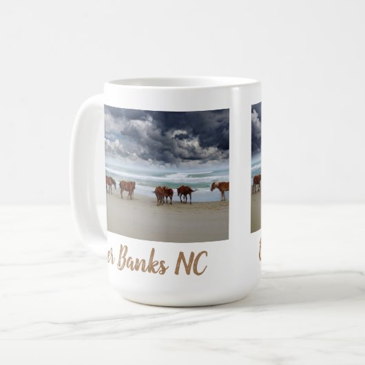 Wilde Pferde Außenbanks OBX NC Corolla Kaffeetasse (Vorderseite Links)