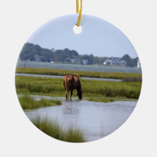 Wilde Pferde der Assateague Keramik Ornament (Vorne)