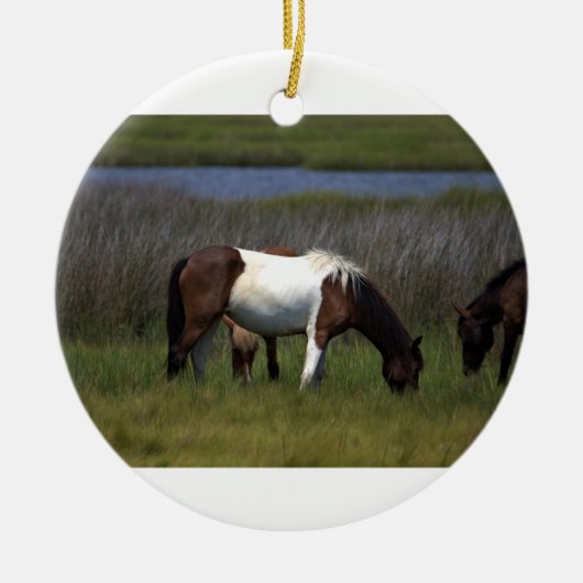 Wilde Pferde der Assateague Keramik Ornament (Vorne)
