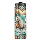 Wilde Pferde, die durch den Herbstwasserfall laufe Thermosbecher (Vorderseite)