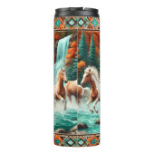 Wilde Pferde, die durch den Herbstwasserfall laufe Thermosbecher (Rückseite)