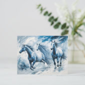 Wilde Pferde, die durch Wellen laufen Postkarte (Stehend Vorderseite)