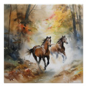 Wilde Pferde, die Wald durchlaufen Wasserfarbe Poster (Vorderseite)