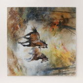 Wilde Pferde, die Wald durchlaufen Wasserfarbe Puzzle (Horizontal)